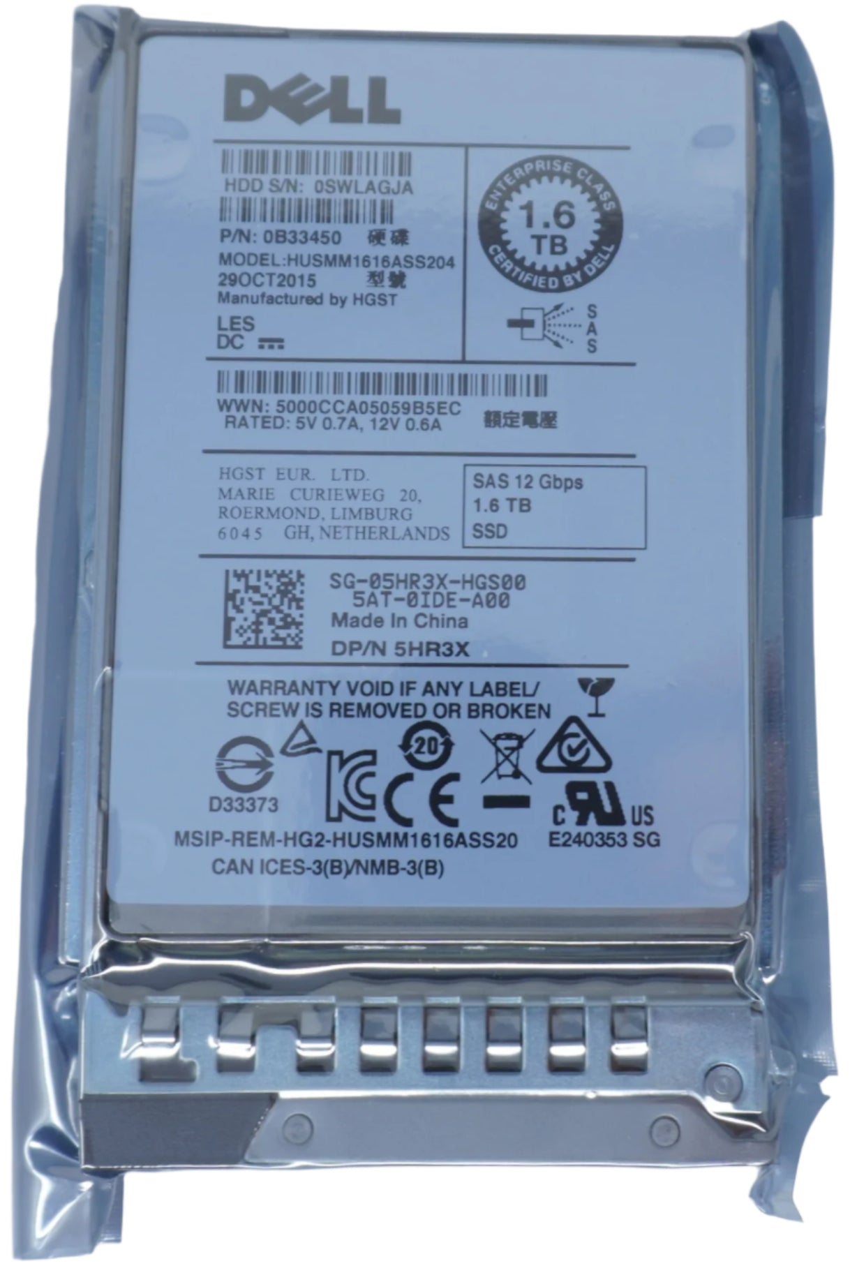 5HR3X HUSMM1616ASS204 Dell 1.6TB 12G 2.5 SAS WI SSD