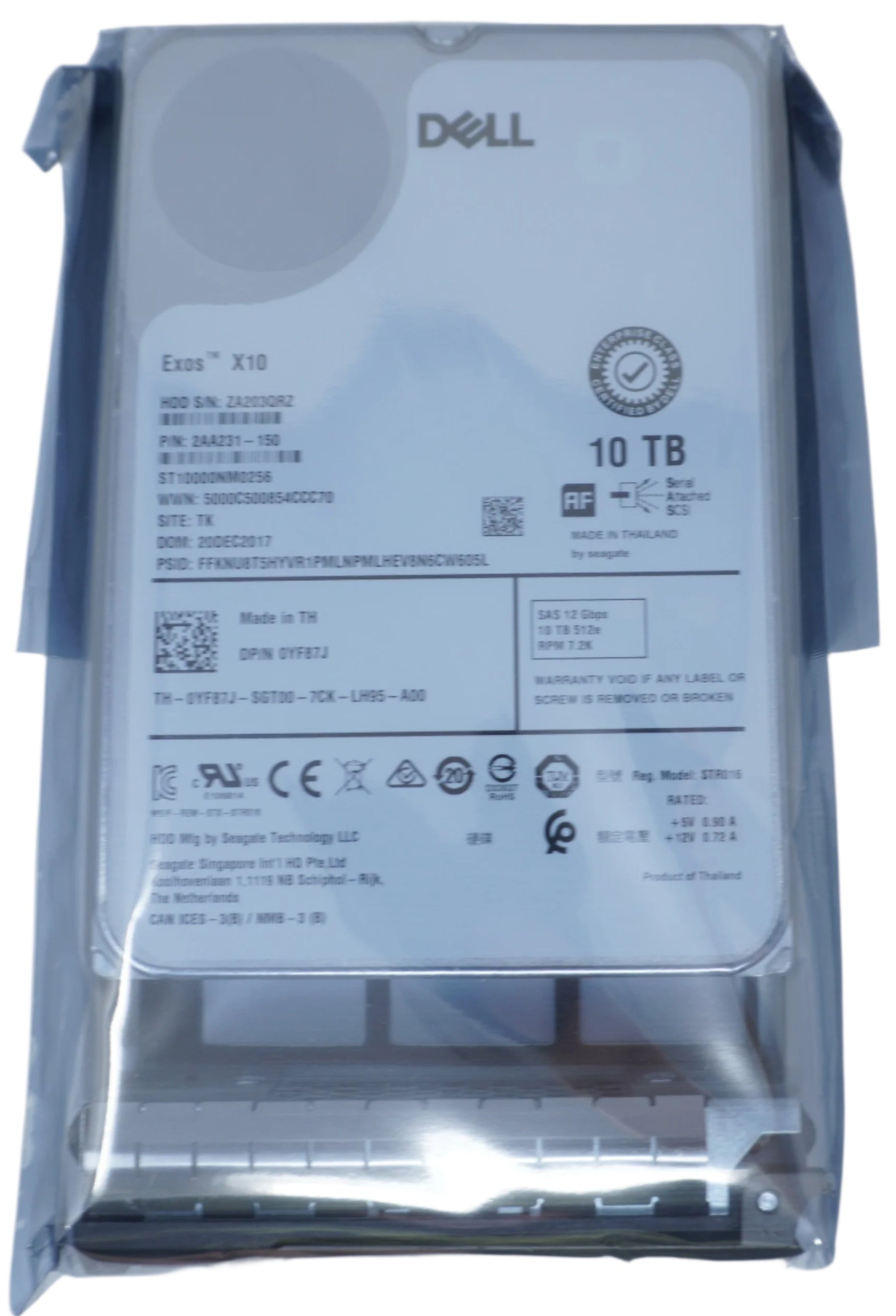 Dell 10TB SAS 7.2k 3.5 12G 512e Hard Drive YF87J