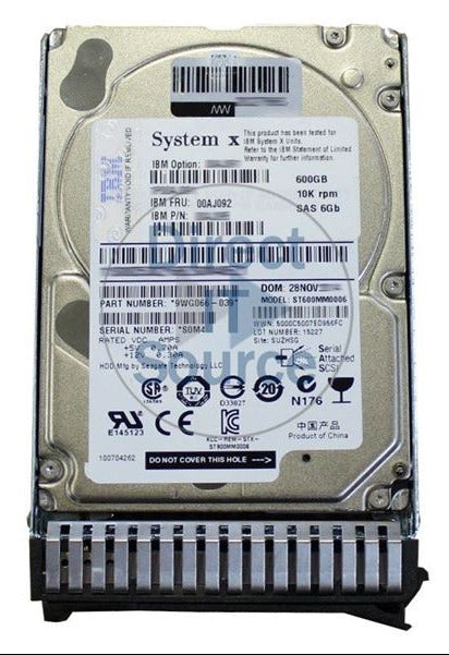 Lenovo 600GB 10K RPM 6Gb/s 2.5" SAS Hard Drive 00AJ092
