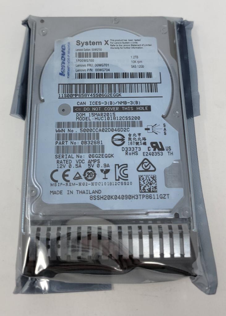 IBM Lenovo 00WG701 00WG700 1.2TB 10K 12G SAS 2.5" G3HS HDD