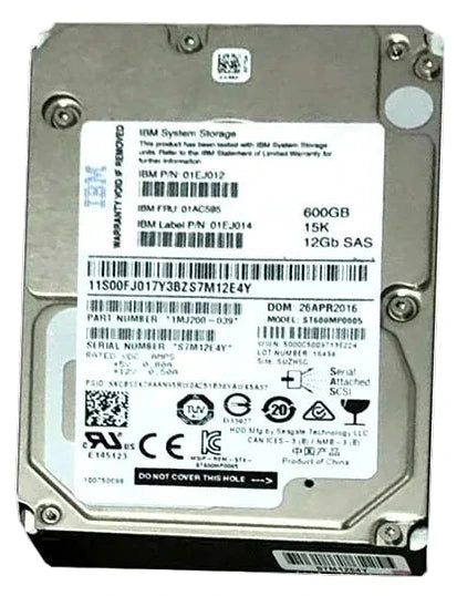 IBM 600GB 15K RPM 12Gbps 2.5" SAS Hard Drive for V5000 01AC595