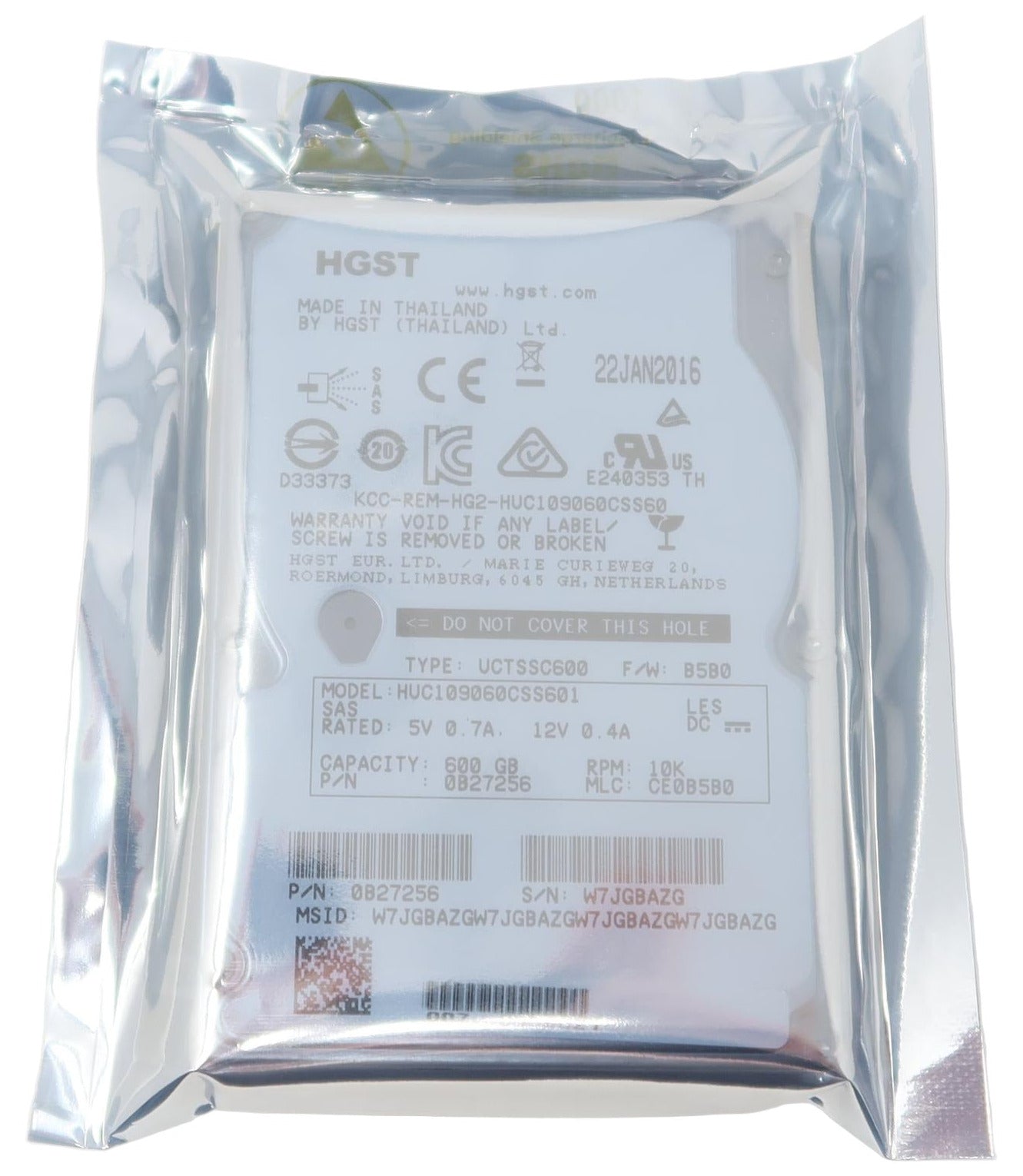 Hitachi 600GB 10K RPM 6Gb/s 2.5-inch SAS Hard Drive 0B27256 HUC109060CSS601