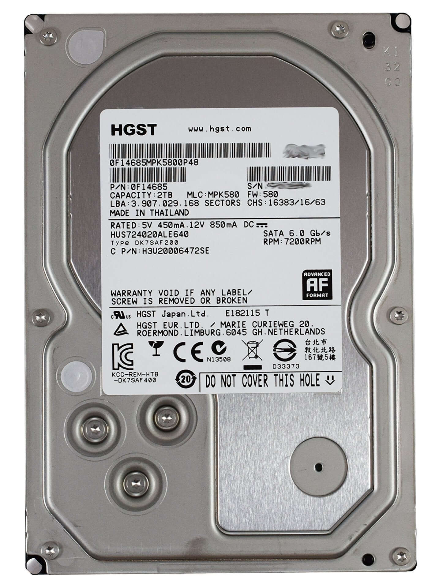 Disque Dur HGST 2 To SATA III 3.5" 7200 Tr/min - HUS724020ALA640 - Occasion