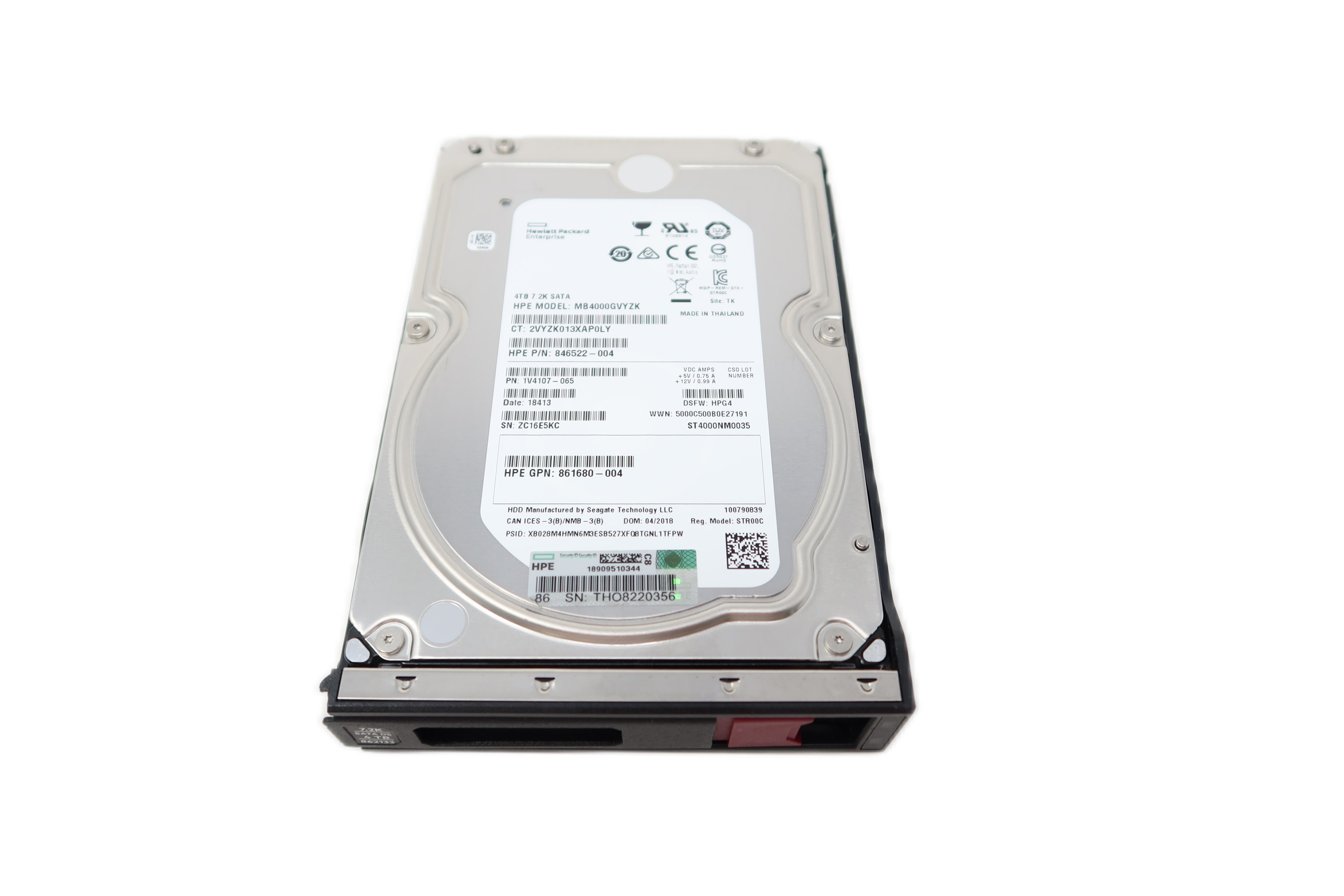 862133-001 861683-B21 HPE 4TB 7.2K 6G LFF 3.5" SATA Drive for G10