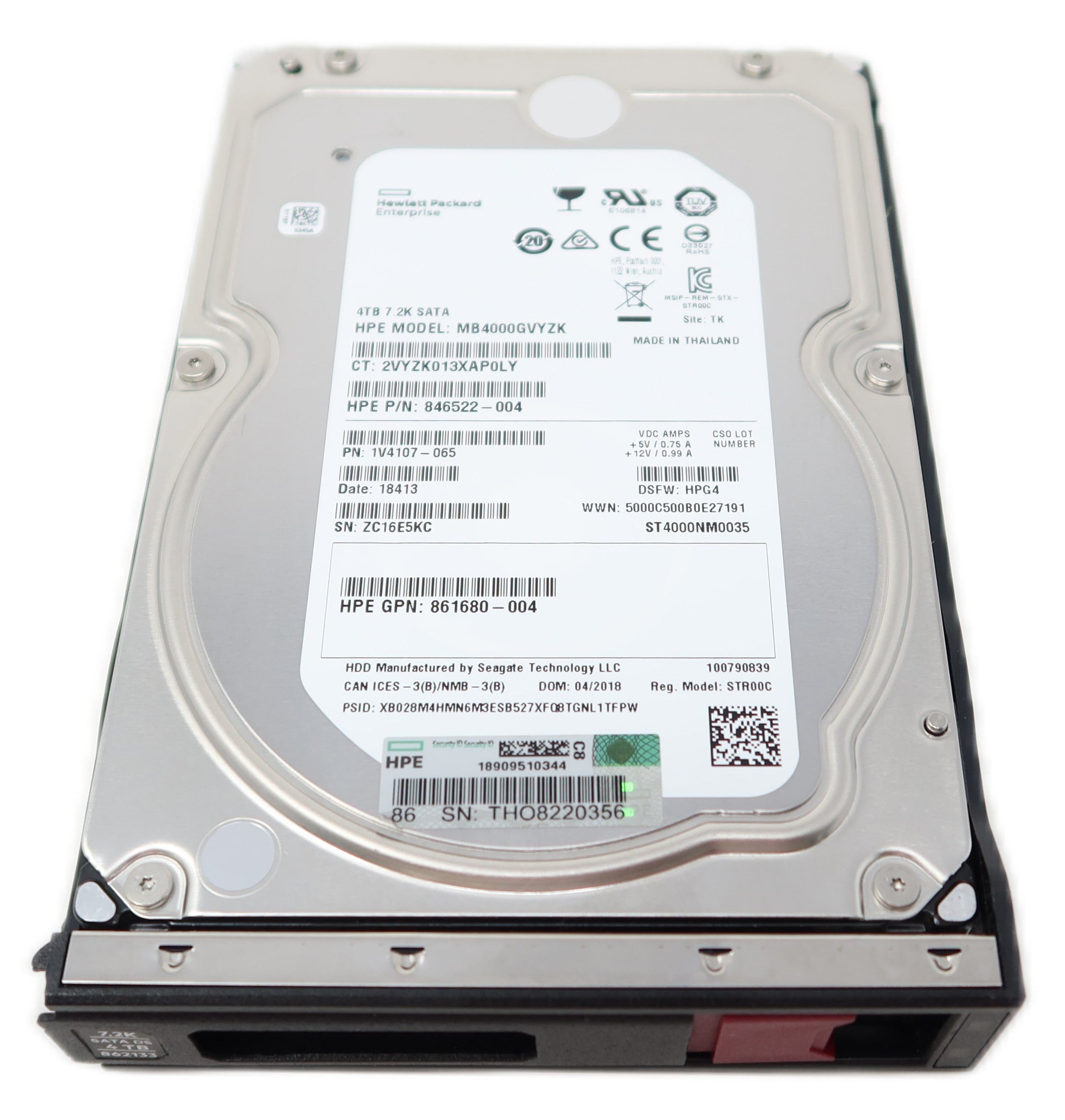 HPE 862133-001 4TB 3.5-inch SATA 6Gb/s 7.2K RPM Hard Drive front label view
