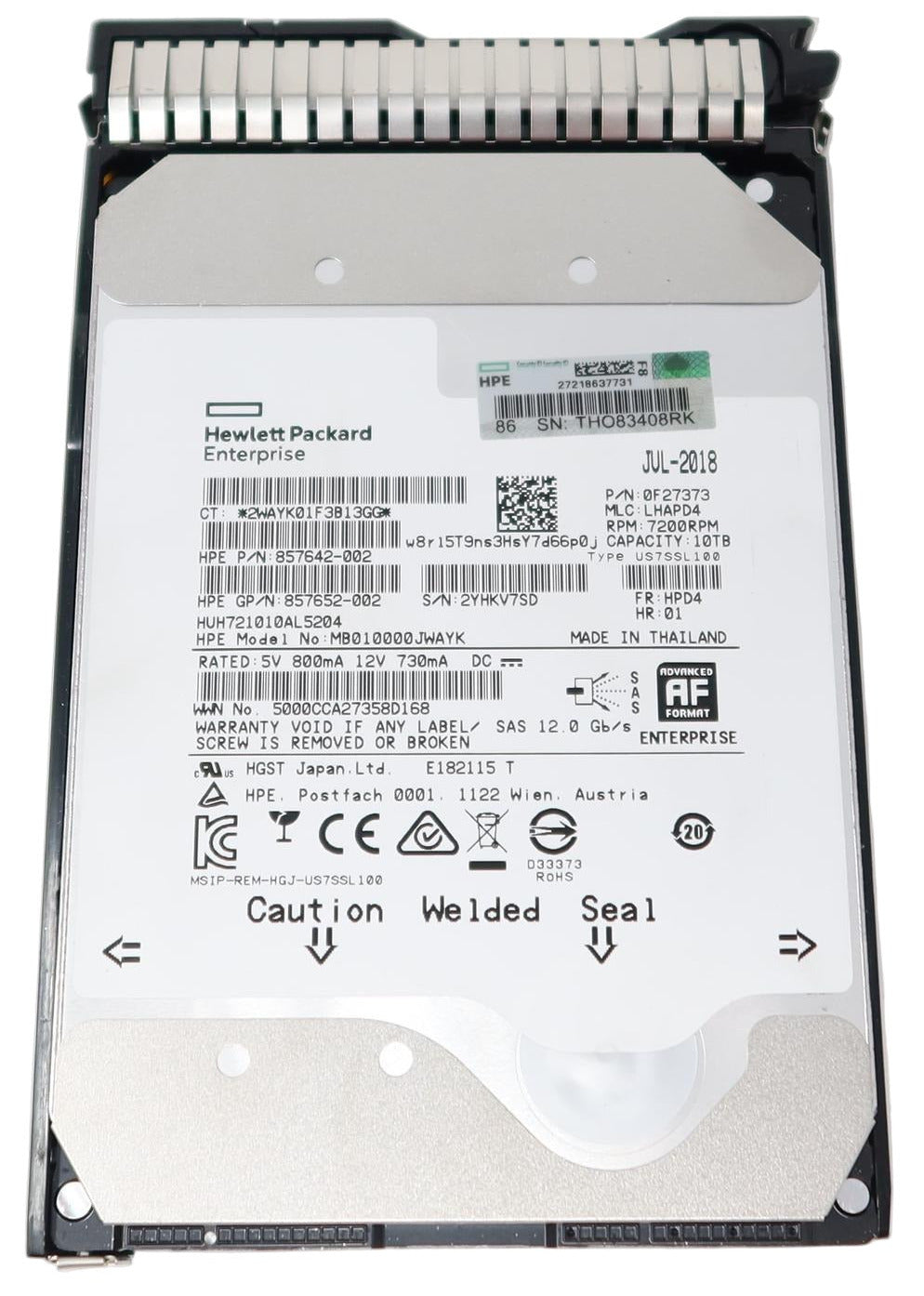 HPE 10TB SAS 3.5" 7.2K 12Gb/s Hard Drive (857965-001 / 857644-B21)