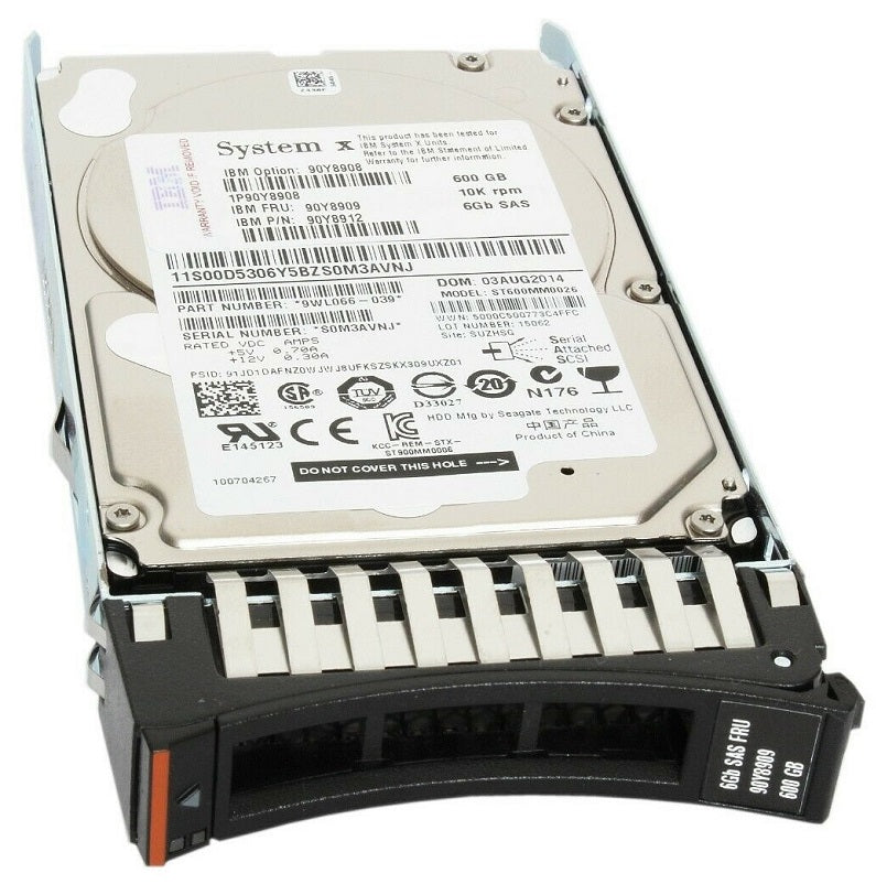 IBM 600GB 10K RPM 2.5 Inch SAS 6Gbps Hard Drive 90Y8909 90Y8908 90Y8912 for System X