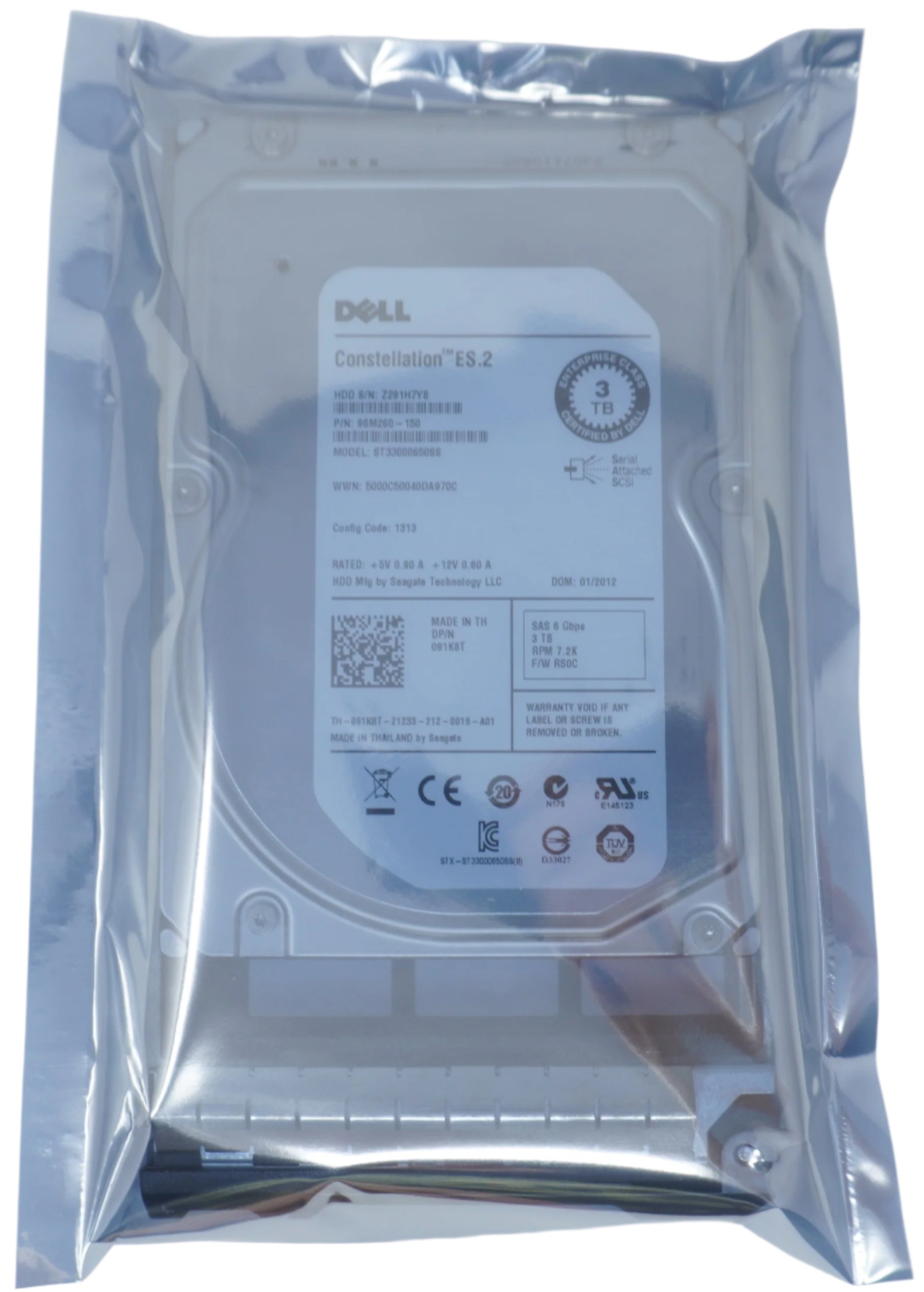 91K8T Dell Constellation 3Tb 7200rpm 6Gbps 3.5 SAS ST33000650SS