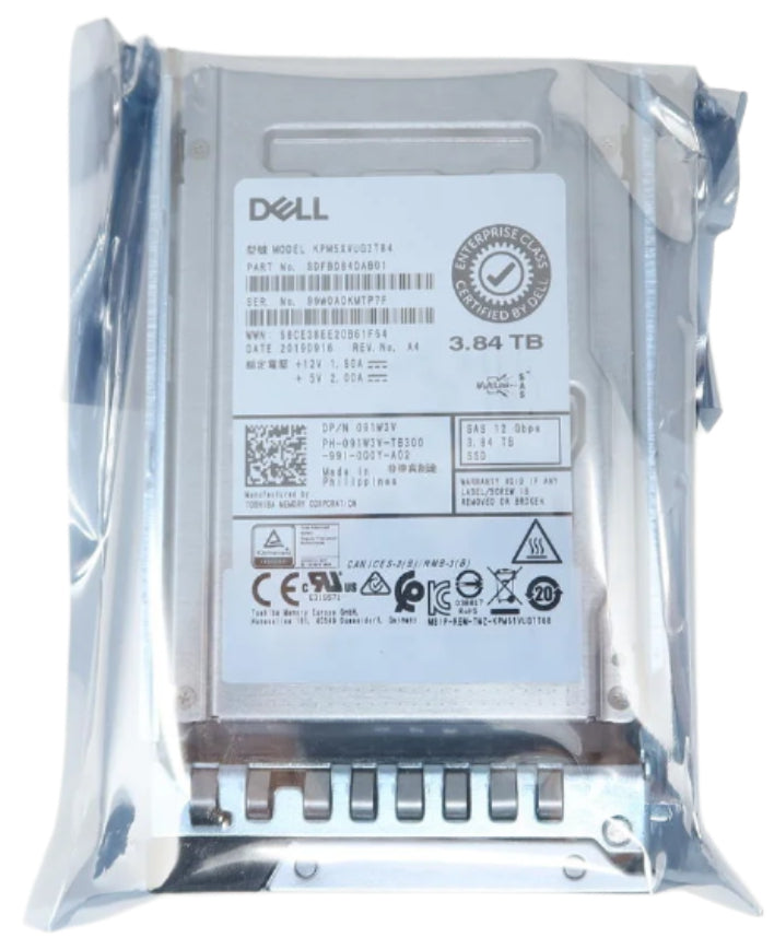 91W3V Dell 3.84TB SAS 2.5" 12G MU SSD KPM5XVUG3T84 R250 R350 R450 R550 R650 R750