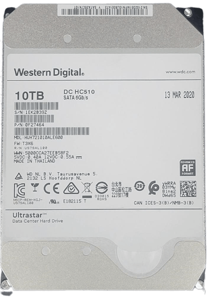 HUH721010ALE600 0F27464 HGST/WD Ultrastar DC HC510 10TB SATA 6Gb/s 3.5" Drive