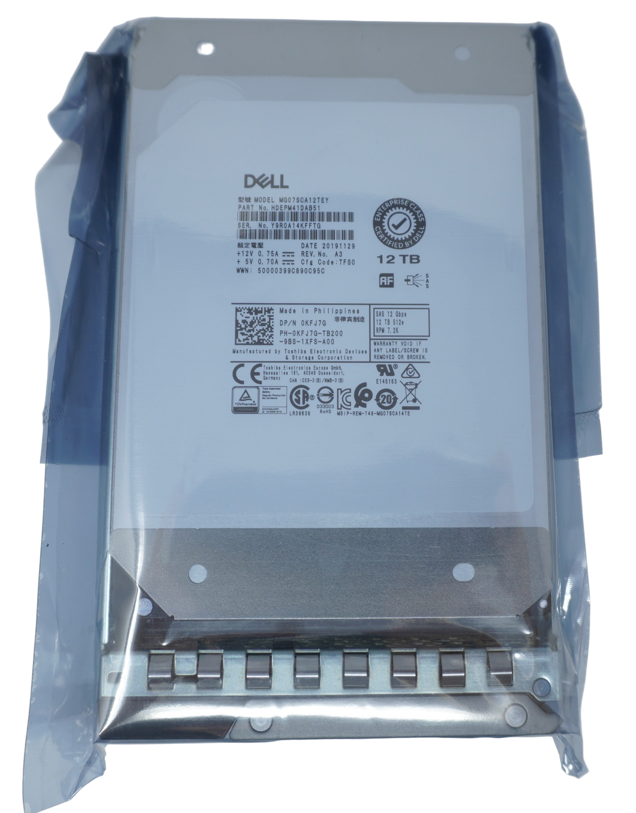Dell 12TB SAS 3.5" 7.2K 12G Drive