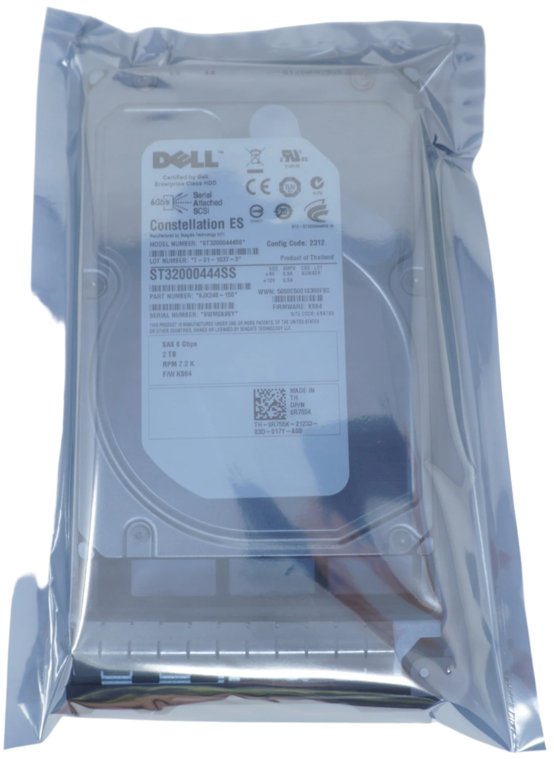 R755K Dell Constellation ES 2TB 7.2K 6Gb/s 3.5" SAS Hard Drive