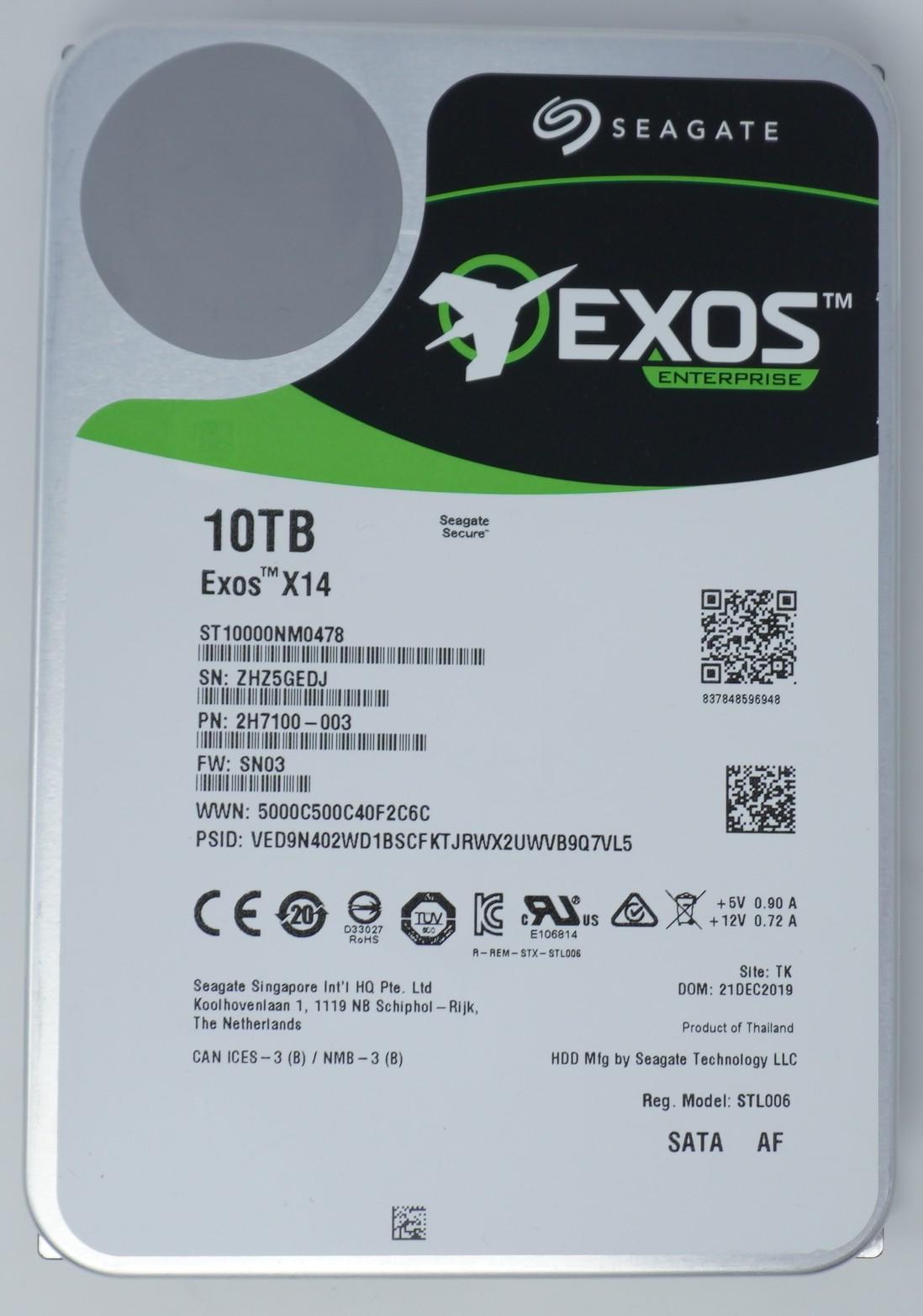 Seagate ST10000NM0478 Exos X14 10TB 7200RPM SATA 6Gb/s 3.5'' Enterprise HDD