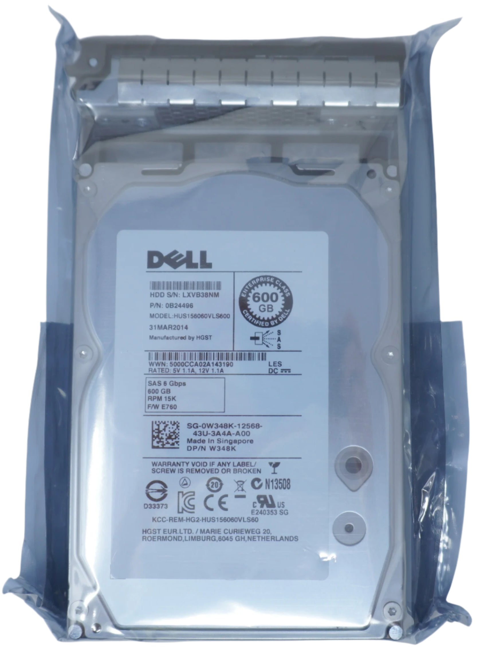 Dell HUS156060VLS600 W348K 600gb 15k 3.5in SAS Hard Drive