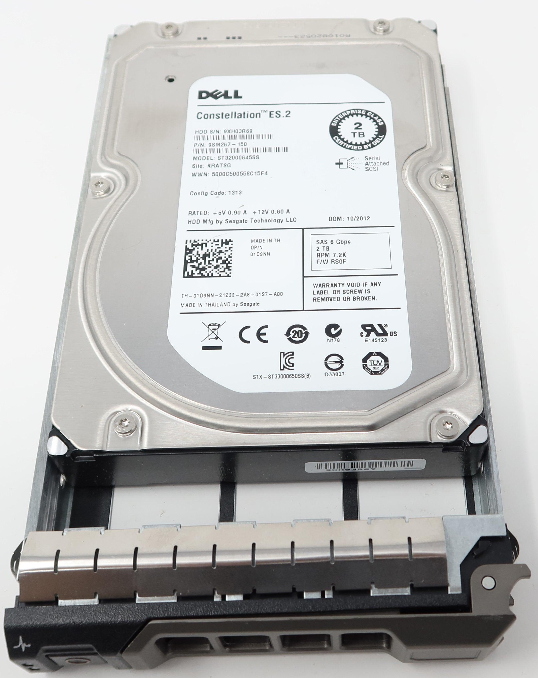 Dell ST32000645SS 1D9NN 2TB 7.2K RPM 6Gb/s 3.5" SAS Hard Drive