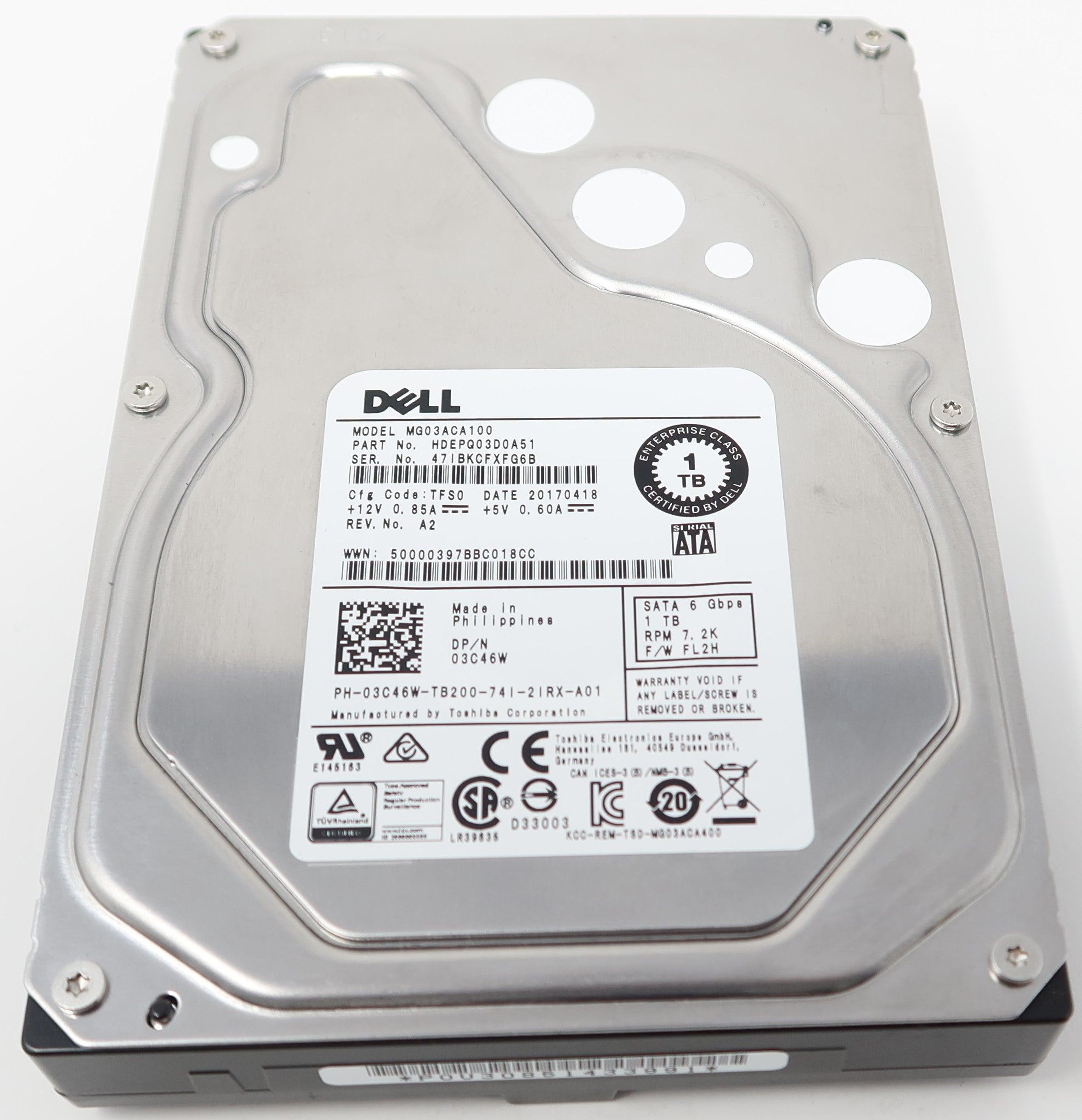 Toshiba MG03ACA100 Dell 1TB 7200RPM 6Gbps 3.5" SATA Hard Drive