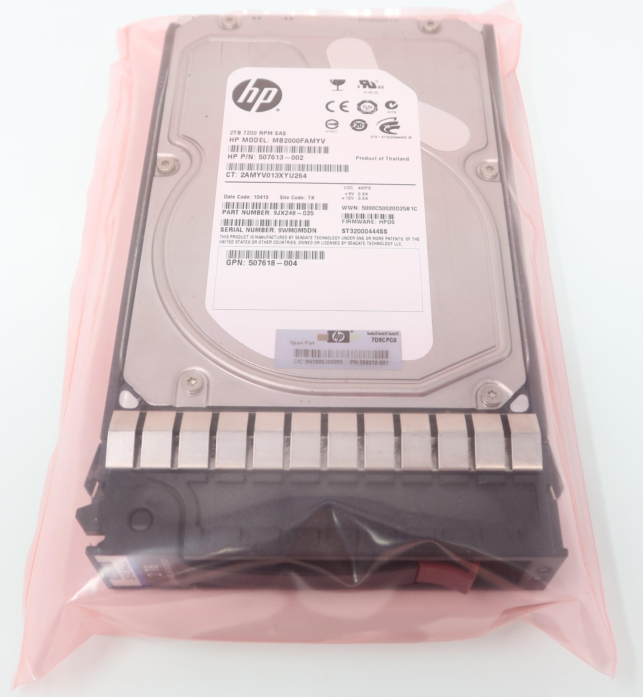 507616-B21 HP 2TB 3.5" LFF 6G 7.2K RPM Dual Port SAS HDD 508010-001