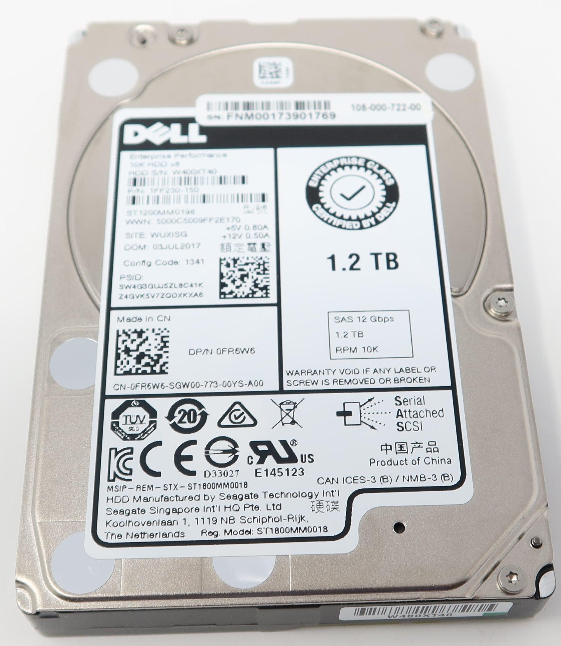 ST1200MM0198 Dell FR6W6 1.2TB 10K 12Gbps SAS 2.5" Hard Drive