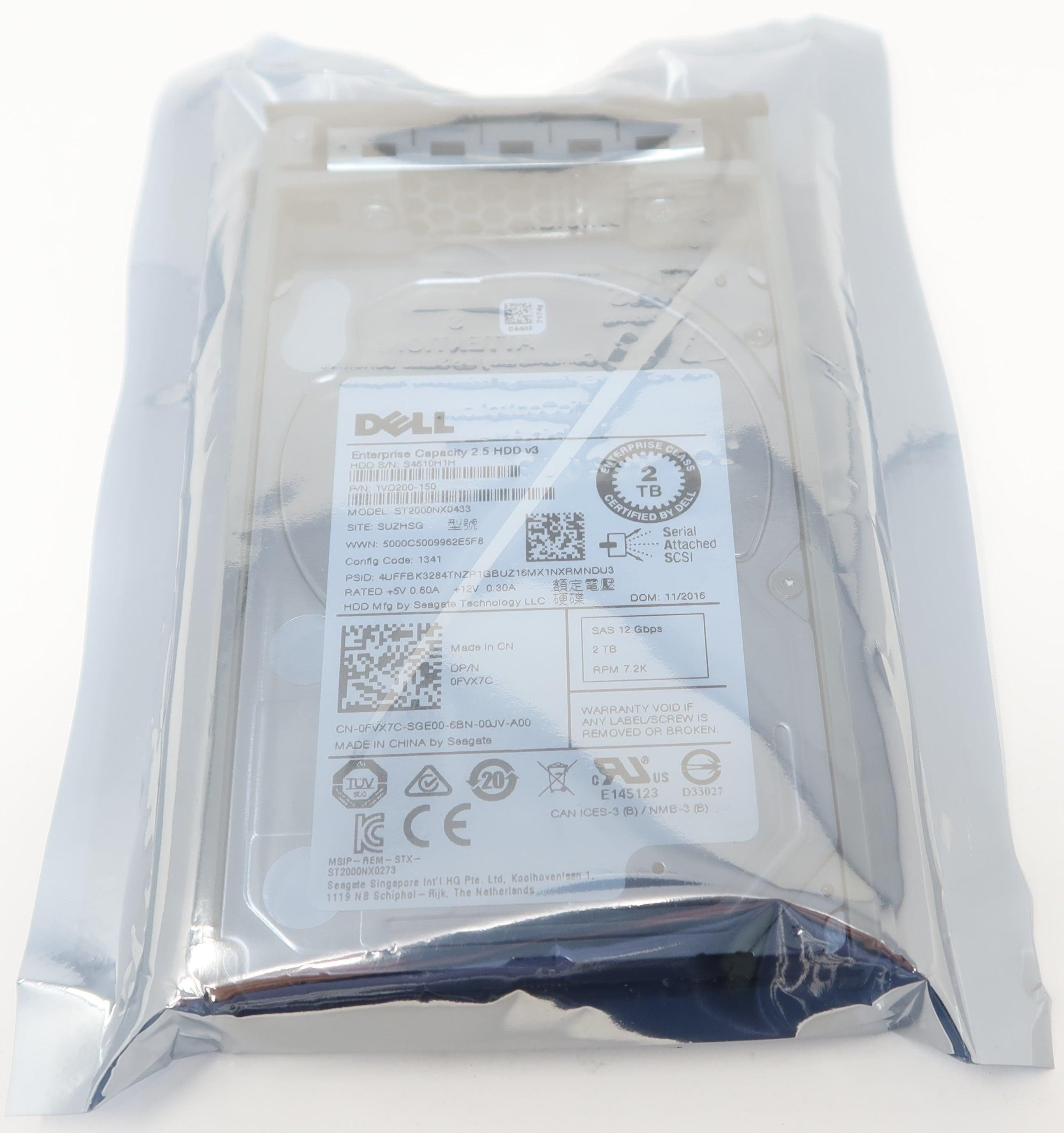 FVX7C ST2000NX0433 Dell 2TB 7.2K 12G 2.5" SAS Hdd for R620 R630 R710