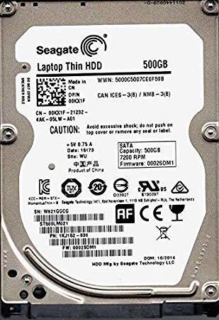 Seagate Thin ST500LM021 500GB 7200 RPM 32MB Cache SATA 6.0Gb/s 2.5" Hard Drive