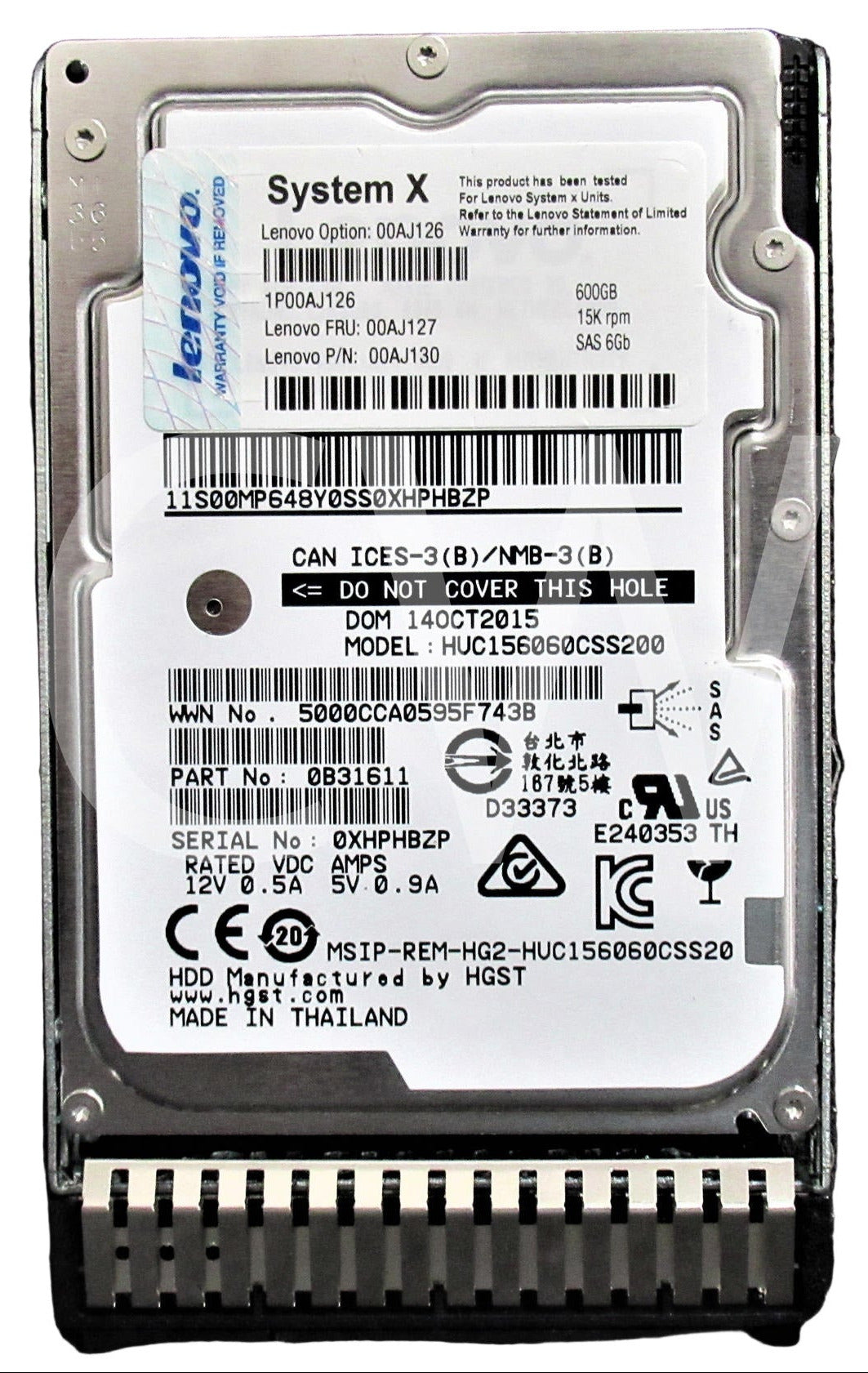 IBM 600GB 15K RPM 6Gb/s 2.5" SAS Server Hard Drive 00AJ127