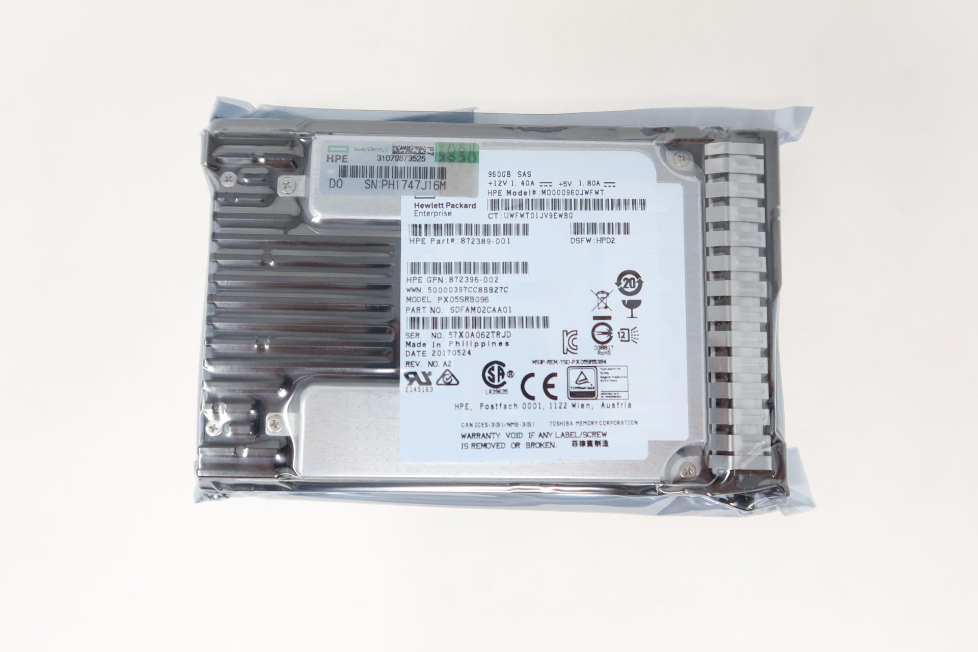 872390-B21 HPE 960GB SAS 12G RI SFF SC PM5 SSD 872432-001