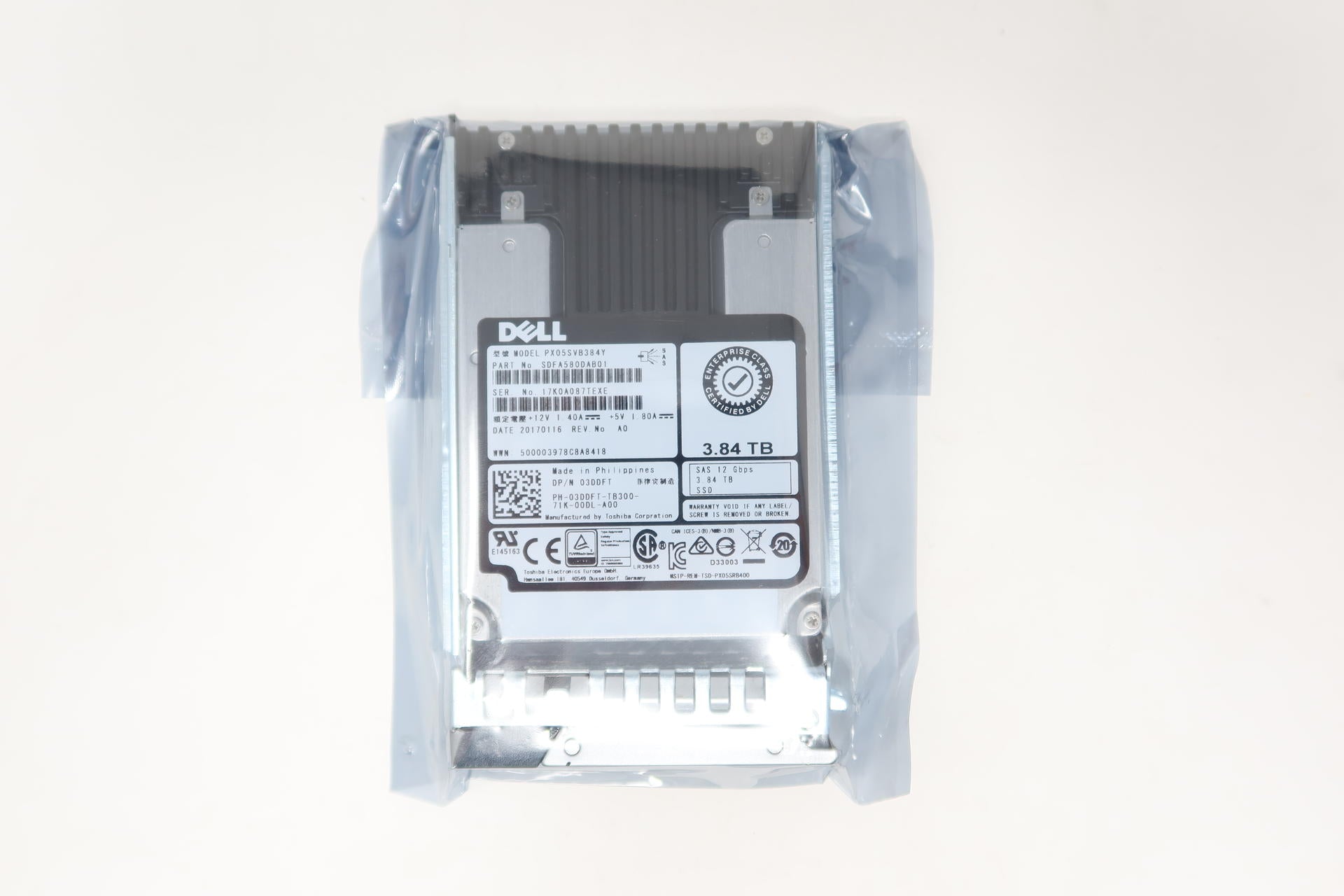 Toshiba PX05SVB384Y Dell 3DDFT 3.84TB SSD SAS 12G 2.5" MLC MU Drive