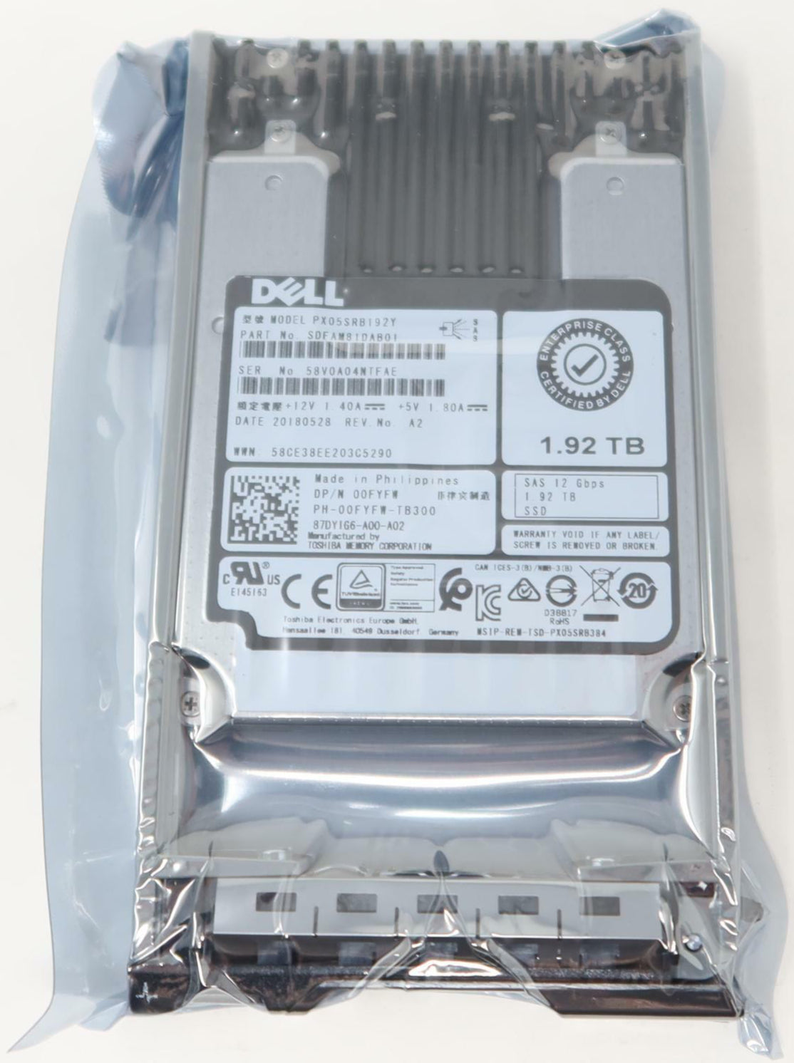 0FYFW PX05SRB192Y SDFAM81DAB01 DELL 1.92TB SAS 2.5" 12Gb/s RI SSD 