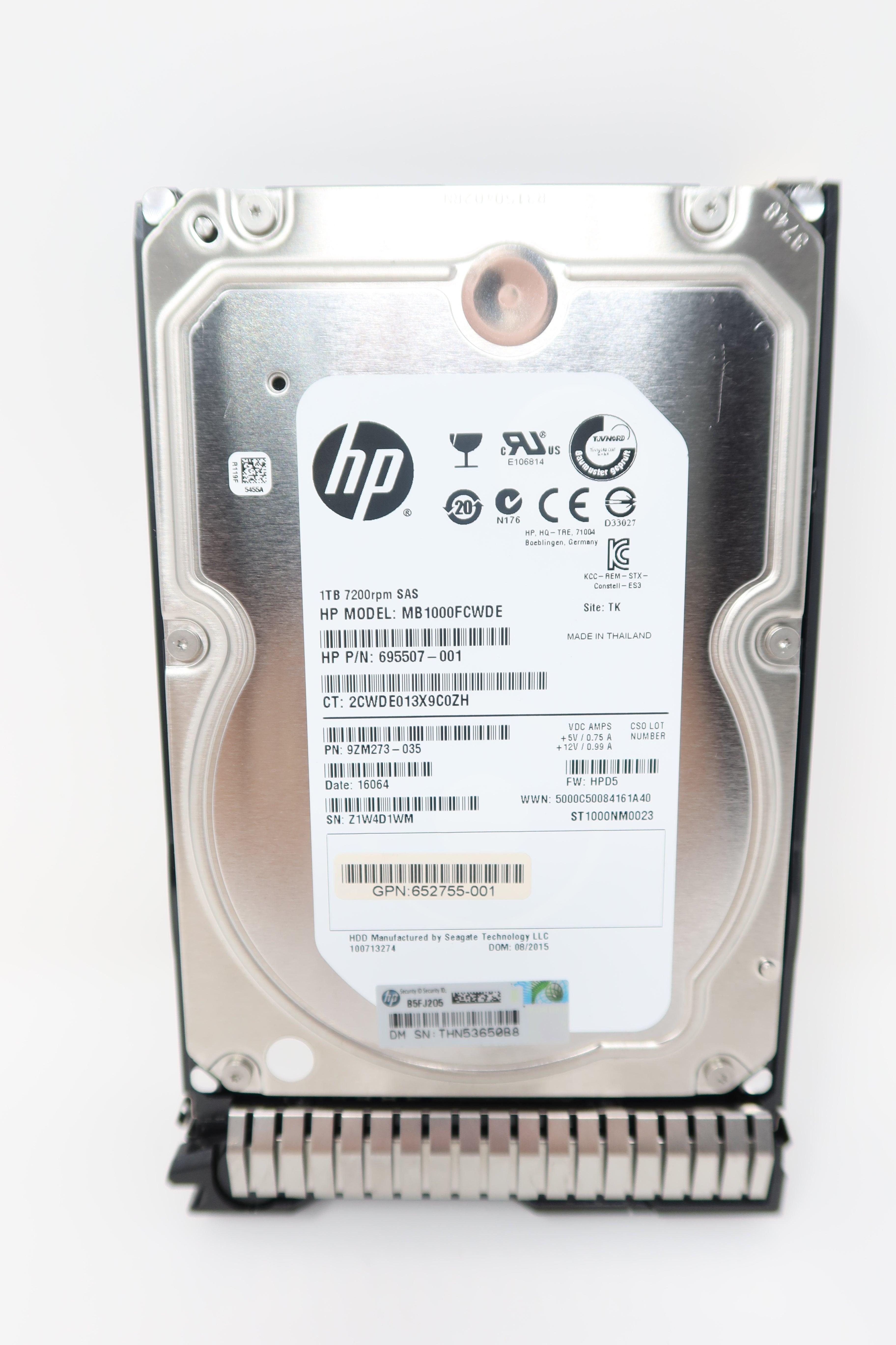 ST1000NM0023, MB1000FCWDE HP 1TB 7.2K 6G SAS 3.5IN (Lot of 5pc)