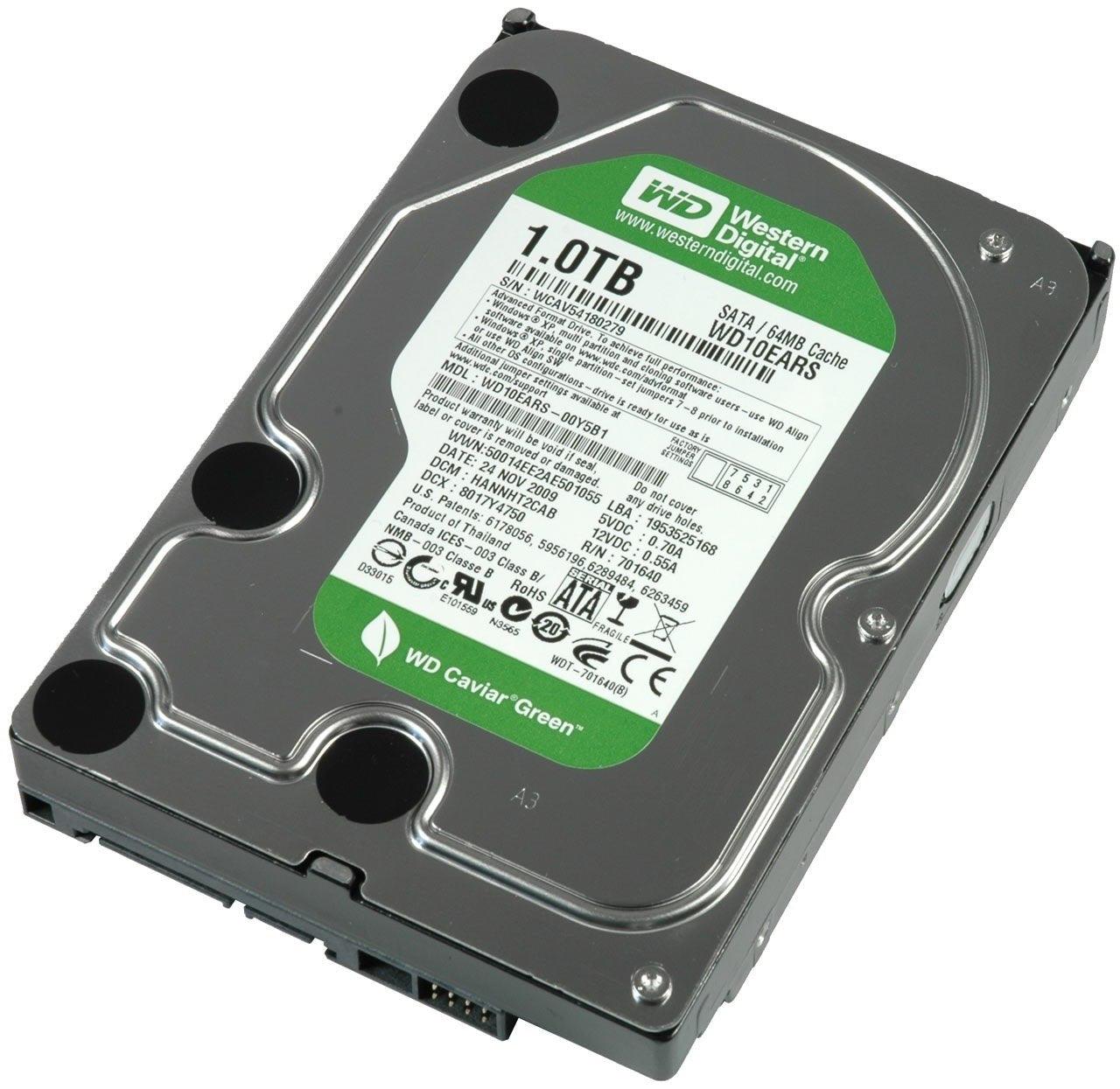 WD Green WD10EARS 1TB 5400RPM 3.5" SATA 3Gb/s Internal Desktop Drive